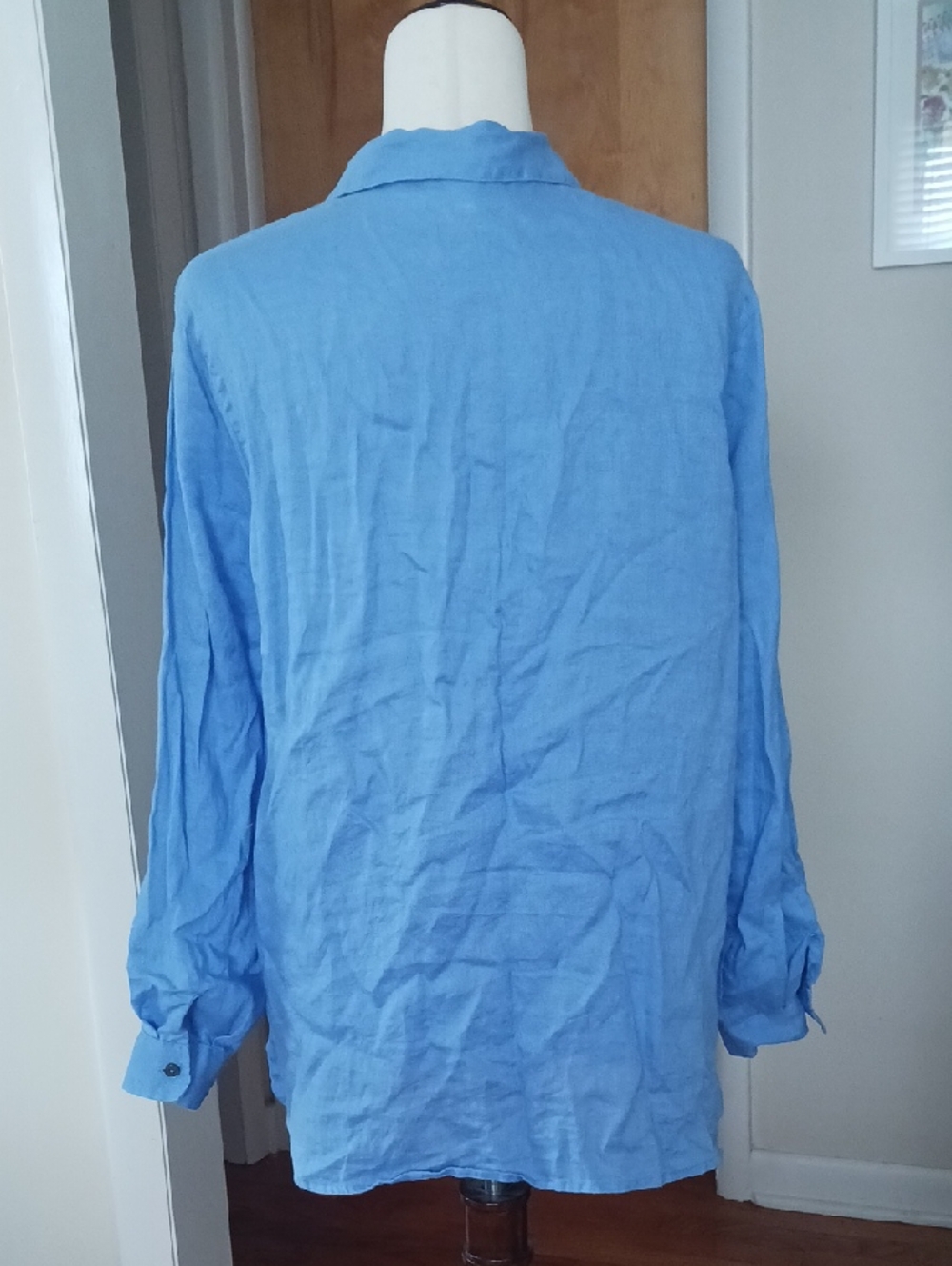 J. Jill Linen Shirt Long Sleeve Button Front With Collar Vneck Blue Sz M - Picture 5 of 9